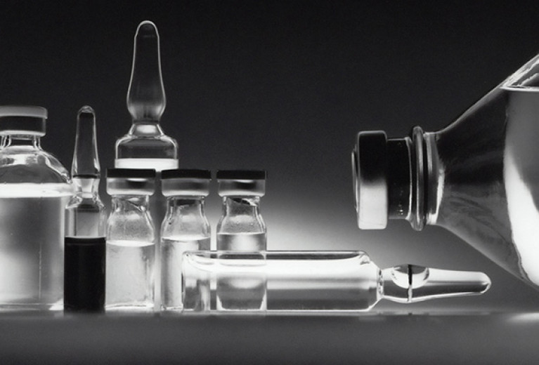 Clear liquid in glass vials